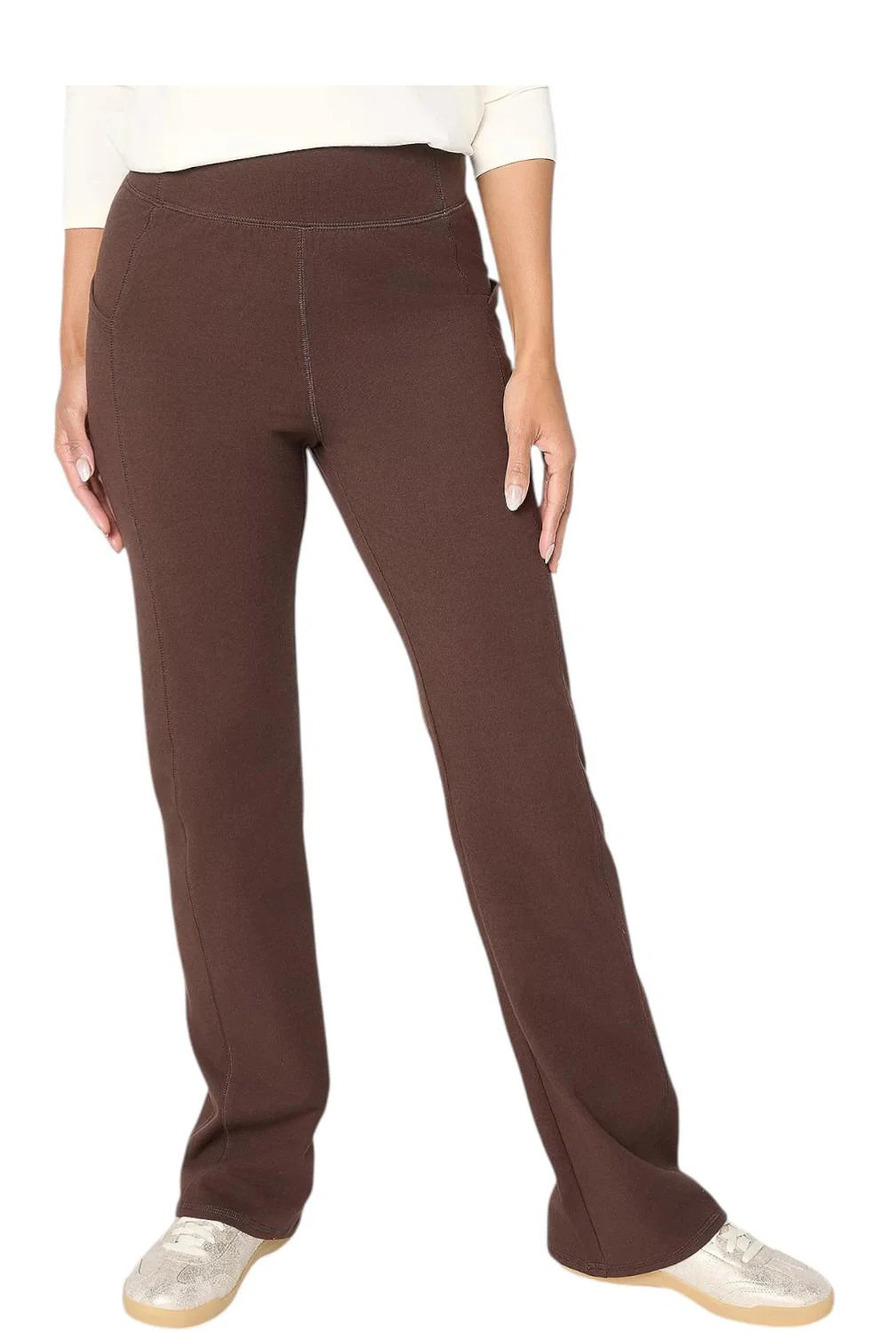 Denim & Co. Active Duo Stretch Lightly Flat Seam Boot Pants Choclate - Tall
